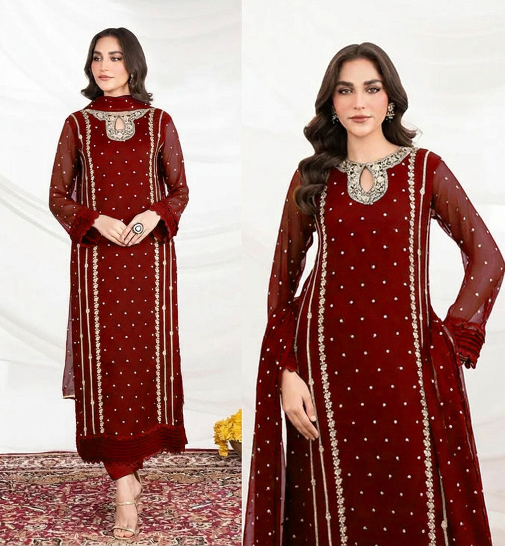 EID ARRIVALS  Neck lining Sequence Embroidered  3PCs