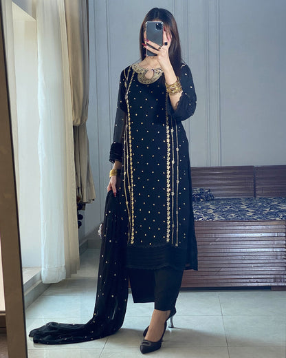 EID ARRIVALS  Neck lining Sequence Embroidered  3PCs