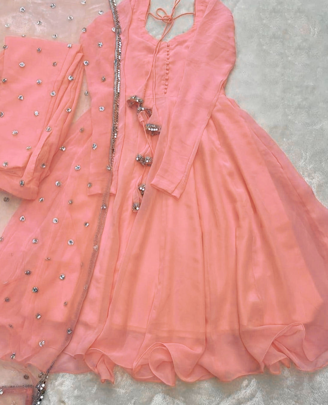 3pc Silver  Lace Attached On Dupatta 3Pcs Maxi