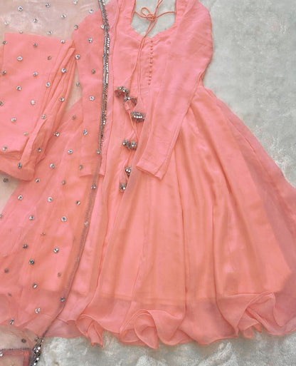 3pc Silver  Lace Attached On Dupatta 3Pcs Maxi