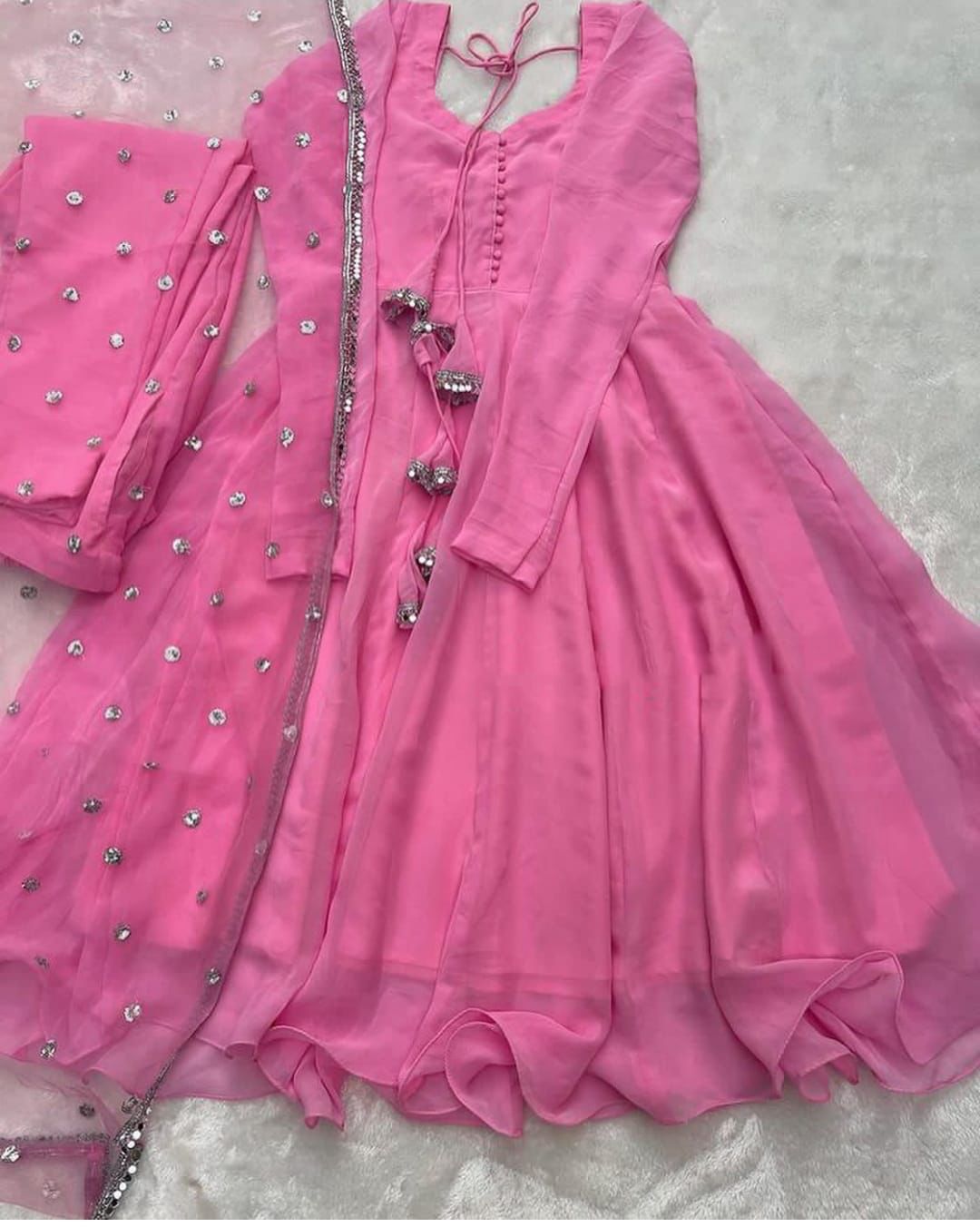 3pc Silver  Lace Attached On Dupatta 3Pcs Maxi