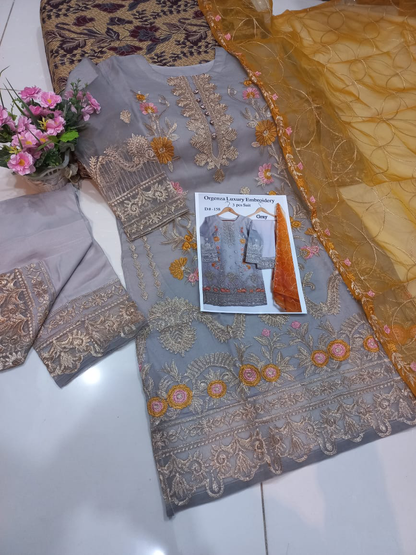 Heavy Embroidered Organza Dress with Embroidered Organza Dupatta Stirched-Readymade